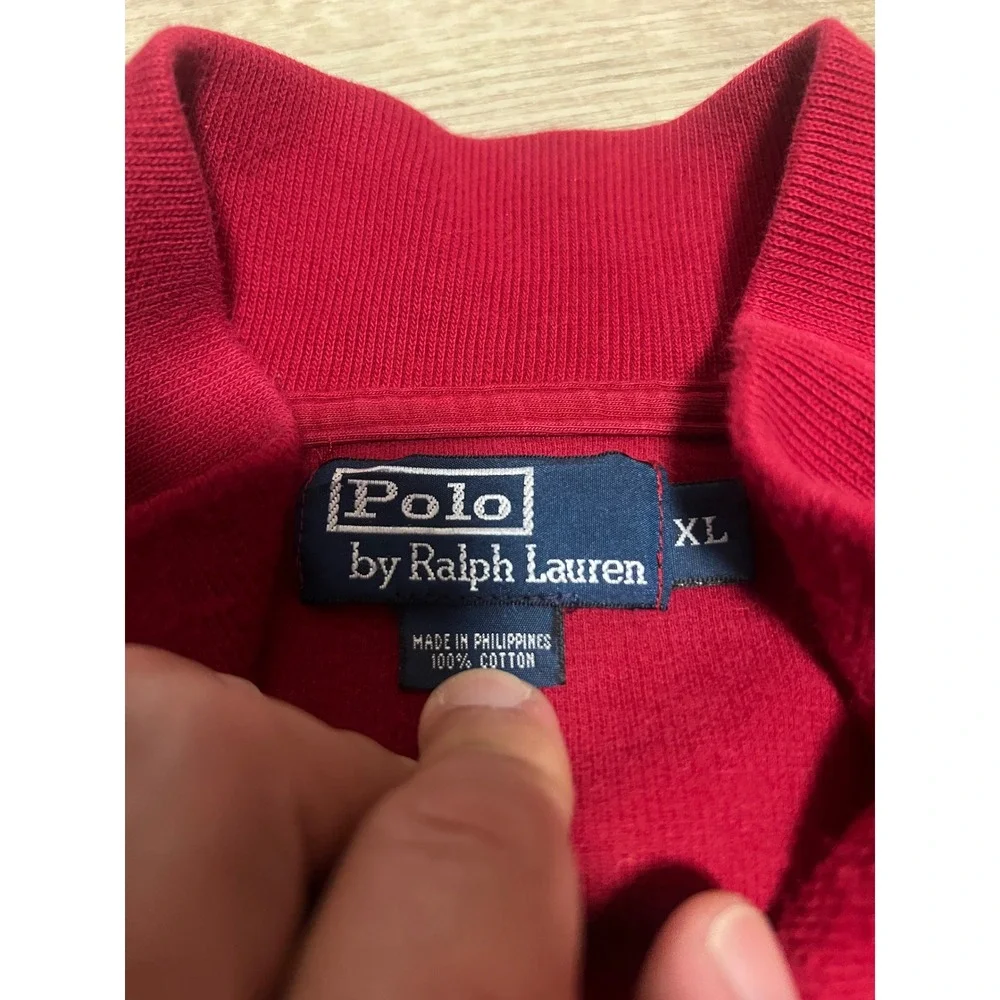 Polo Ralph Lauren Mens XL Red Full Zip Cotton Knit Sweater Blue Pony Logo